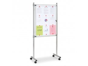 vnitrni vitrina na stojanu 720 x 980 mm magneticka jednostranna s kolecky 4383