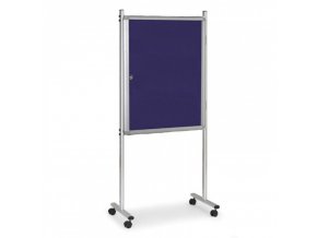 vnitrni vitrina na stojanu 720 x 980 mm textilni modra jednostranna s kolecky 6556