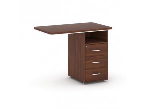 Přístavný stůl se zásuvkovým kontejnerem ARRISTO LUX, 3 zásuvky, pravý, 1000 mm, ořech