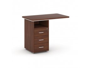 Přístavný stůl se zásuvkovým kontejnerem ARRISTO LUX, 3 zásuvky, levý, 1000 mm, ořech