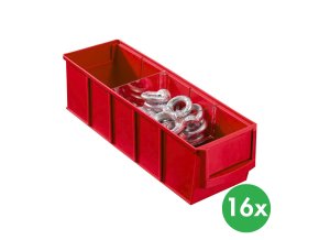 Plastový regálový box ShelfBox typ A - 91 x 300 x 81 mm, 16 ks, červený