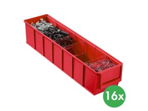 Plastový regálový box ShelfBox typ B - 91 x 400 x 81 mm, 16 ks, červený