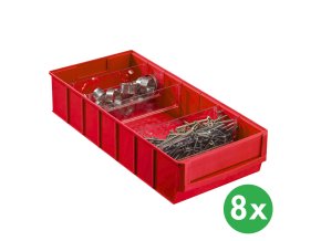 Plastový regálový box ShelfBox typ E - 183 x 400 x 81 mm, 8 ks, červený