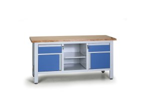 pracovni stul do dilny expert 2 zasuvky 2 skrinky 1 police 1690 x 600 x 860 900 mm modra 8245