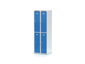 Kovová šatní skříňka s úložnými boxy, 4 boxy, 1800 x 600 x 500 mm, otočný zámek, modré dveře