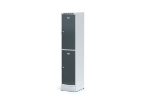 satni skrinka s uloznymi boxy na soklu 2 boxy 1920 x 400 x 500 mm otocny zamek tmave sede dvere 12721