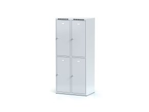 Šatní skříňka s úložnými boxy, 4 boxy, 1800 x 800 x 500 mm, cylindrický zámek, šedé dveře