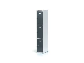 Šatní skříňka s úložnými boxy, 3 boxy, 1800 x 300 x 500 mm, otočný zámek, tmavě šedé dveře