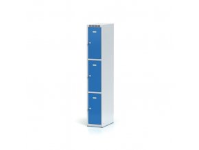 Šatní skříňka s úložnými boxy, 3 boxy, modré dveře, cylindrický zámek