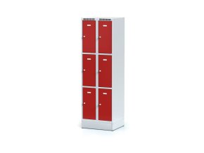 satni skrinka s uloznymi boxy na soklu 6 boxu 1920 x 600 x 500 mm cylindricky zamek cervene dvere 11356