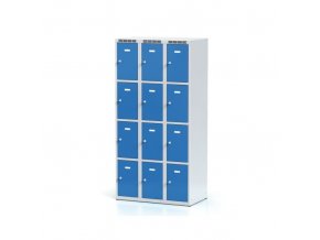 Šatní skříňka s úložnými boxy, 12 boxů, modré dveře, otočný zámek