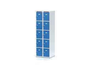 Šatní skříňka s úložnými boxy, 10 boxů, 1800 x 600 x 500 mm, cylindrický zámek, modré dveře