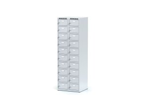 Šatní skříňka s úložnými boxy, 20 boxů, 1800 x 600 x 500 mm, otočný zámek, šedé dveře
