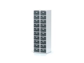 Šatní skříňka s úložnými boxy, 20 boxů, 1800 x 600 x 500 mm, cylindrický zámek, tmavě šedé dveře
