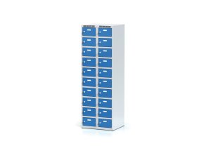 Šatní skříňka s úložnými boxy, 20 boxů, 1800 x 600 x 500 mm, otočný zámek, modré dveře