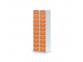 Šatní skříňka s úložnými boxy, 20 boxů, oranžové dveře, otočný zámek