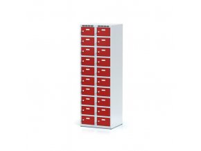 Šatní skříňka s úložnými boxy, 20 boxů, červené dveře, cylindrický zámek