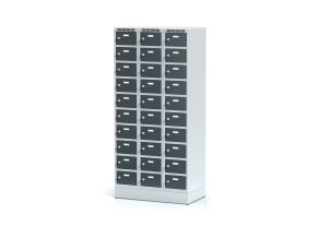 satni skrinka s uloznymi boxy na soklu 30 boxu 1920 x 900 x 500 mm cylindricky zamek tmave sede dvere 12789