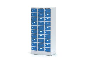 satni skrinka s uloznymi boxy na soklu 30 boxu 1920 x 900 x 500 mm cylindricky zamek modre dvere 11662