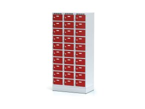satni skrinka s uloznymi boxy na soklu 30 boxu 1920 x 900 x 500 mm cylindricky zamek cervene dvere 11670