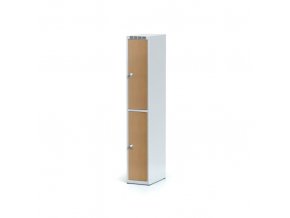 Šatní skříňka s úložnými boxy, 2 boxy 300 mm, laminované dveře buk, cylindrický zámek