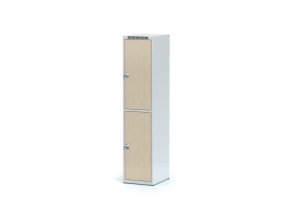 Šatní skříňka s úložnými boxy, 2 boxy 400 mm, laminované dveře bříza, cylindrický zámek