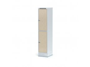 Šatní skříňka na soklu s úložnými boxy, 2 boxy 400 mm, laminované dveře bříza, otočný zámek