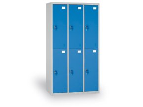 Šatní skříňka s úložnými boxy, 6 boxů, 1820 x 900 x 500 mm, cylindrický zámek, modré dveře