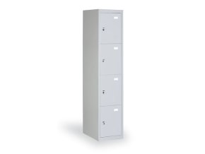 Šatní skříňka s úložnými boxy, 4 boxy, 1820 x 380 x 500 mm, cylindrický zámek, šedé dveře