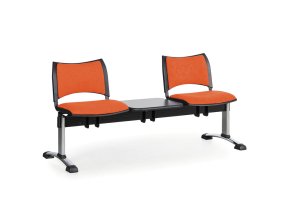 Čalouněné lavice do čekáren SMART, 2-sedák, se stolkem, oranžová, chromované nohy