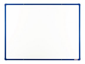 Bílá magnetická popisovací tabule s keramickým povrchem boardOK, 1200 x 900 mm, modrý rám