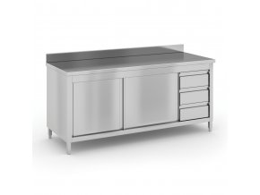 nerezovy pracovni stul se skrinkou a zasuvkami 1800 x 700 x 850 mm 93949