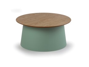 Plastový kávový stolek SETA s dřevěnou deskou, průměr 69 cm, dub/zelená