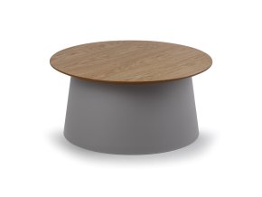 Plastový kávový stolek SETA s dřevěnou deskou, průměr 69 cm, dub/šedá