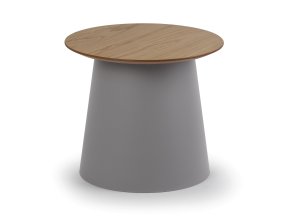 Plastový kávový stolek SETA s dřevěnou deskou, průměr 49 cm, dub/šedá