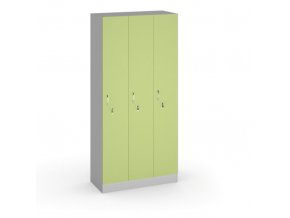 Dřevěná šatní skříňka, 3 oddíly, 1900 x 900 x 420 mm, šedá/zelená