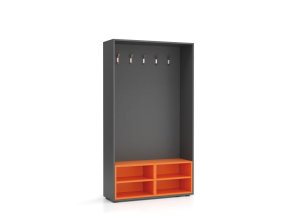 Šatní stěna BORDER s botníkem, 5 háčků, grafit/oranžová