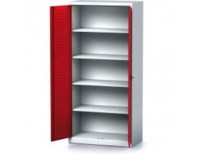 policova dilenska skrin 2 dverova mechanic 4 police 920 x 500 x 1950 mm cervene dvere 17189
