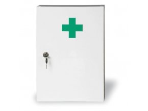 Dřevěná nástěnná lékárnička, 43x30x14 cm, bílá, DIN 13157