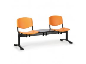 Plastová lavice do čekáren ISO, 2-sedák, se stolkem, oranžová, černé nohy