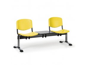 Plastová lavice do čekáren ISO, 2-sedák, se stolkem, žlutá, chrom nohy