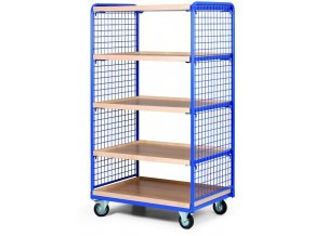 policovy vozik 5 polic s hranou 2 bocnice s dratenou vyplni nosnost 300 kg 38005