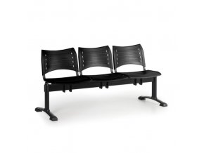 Plastová lavice do čekáren VISIO, 3-sedák, černá, černé nohy