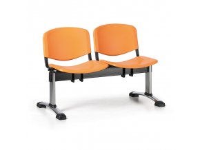 Plastová lavice do čekáren ISO, 2-sedák, oranžová, chrom nohy
