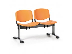 Plastová lavice do čekáren ISO, 2-sedák, oranžová, chrom nohy