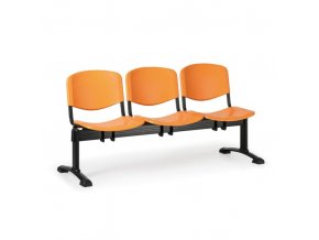 Plastová lavice do čekáren ISO, 3-sedák, oranžová, černé nohy