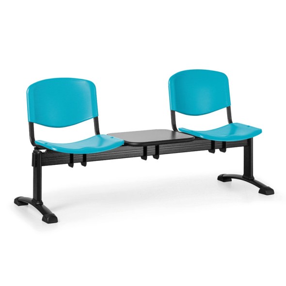 Plastová lavice do čekáren ISO, 2-sedák, se stolkem, zelená, černé nohy