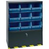 Závěsný regál s plastovými boxy BASIC a přihrádkou, 9 boxů