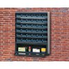 Závěsný regál s plastovými boxy BASIC a přihrádkou, 36 boxů