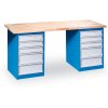dilensky pracovni stul gd se 2 zasuvkovymi dilenskymi boxy na naradi bukova sparovka 10 zasuvek 2000 x 685 x 850 mm modra 112414